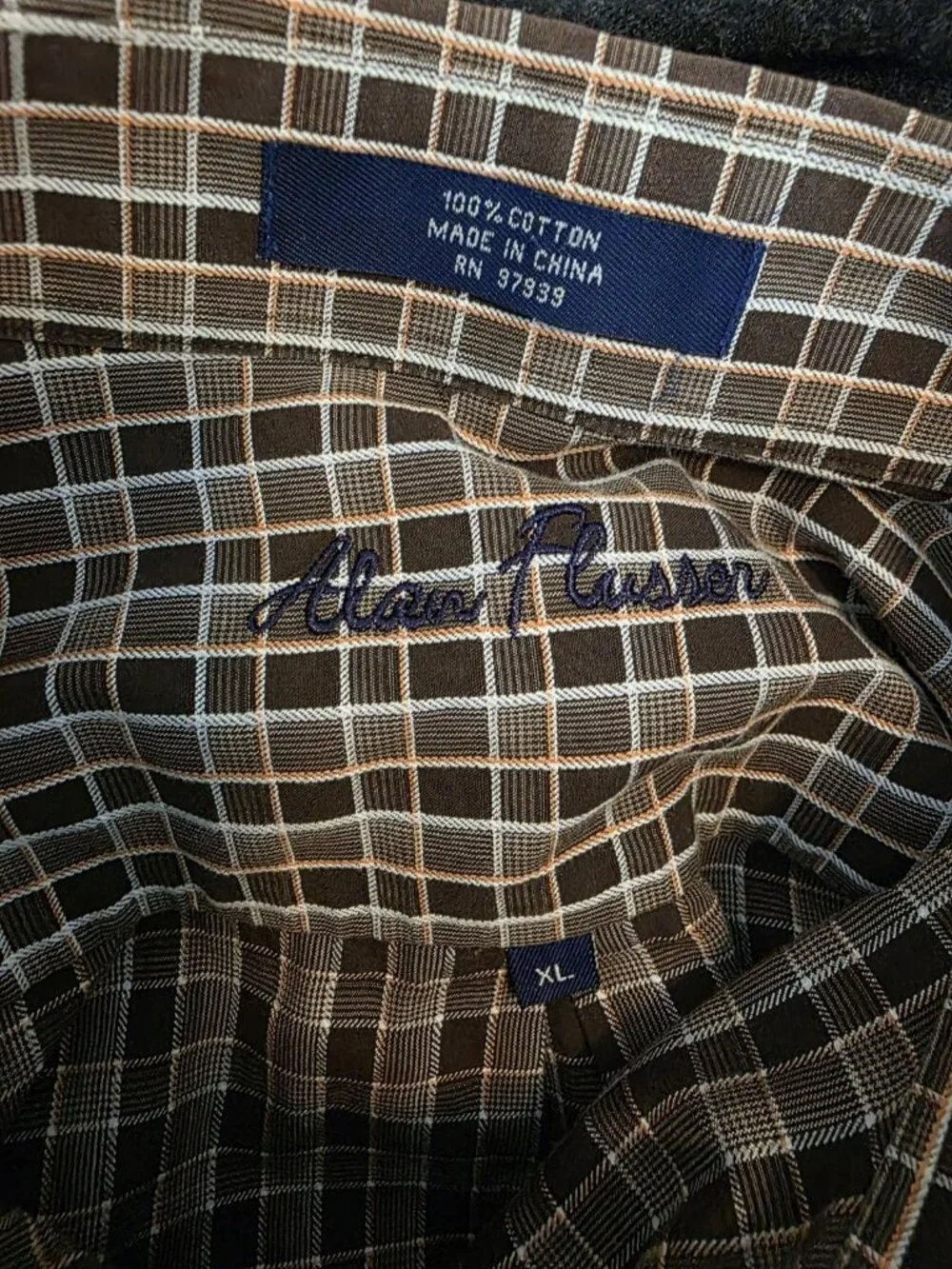 Alan Flusser Men's Shirt Size XL Brown Plaid Long Sleeve Button Down Top